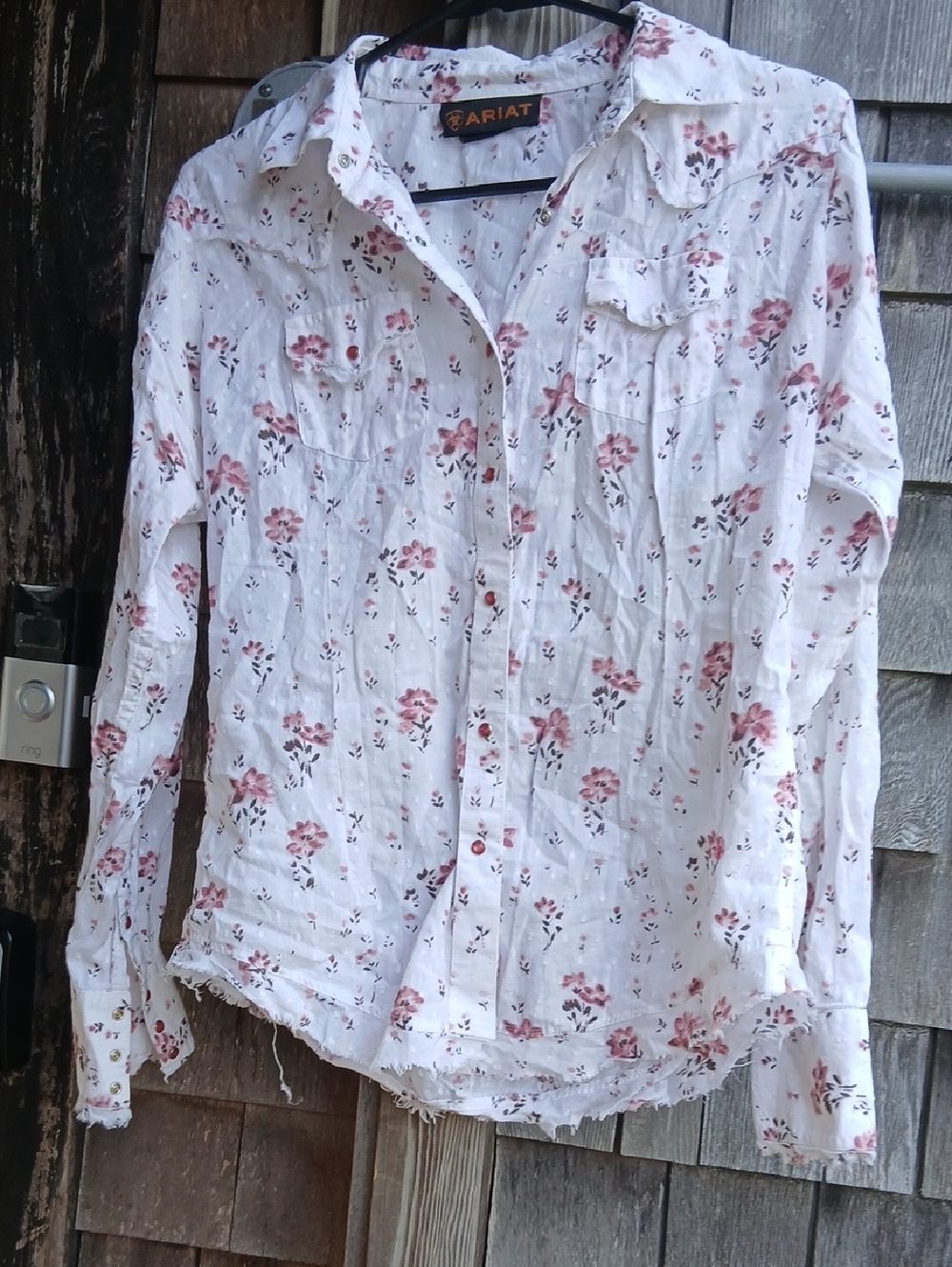Ariat White Button-Down Shirt with Pink Floral Print